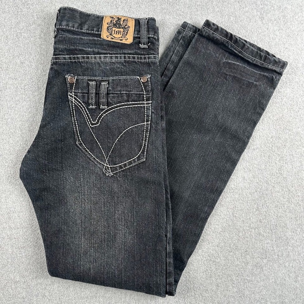 Indigo Jeans Skinny Fit Dark Wash Men's Size 32x34 Denim Whiskering Thick Stitch